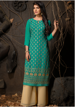 Blue Color Designer Georgette Kurti